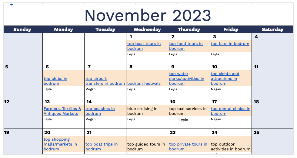 modello di calendario dei contenuti